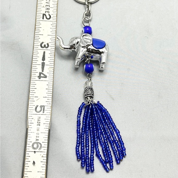 Elephant Blue Glass Evil Eye Beaded Tassel Keychain - Picture 5 of 5